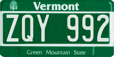 VT license plate ZQY992