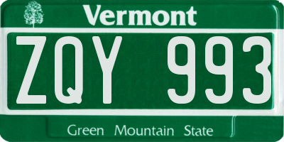 VT license plate ZQY993