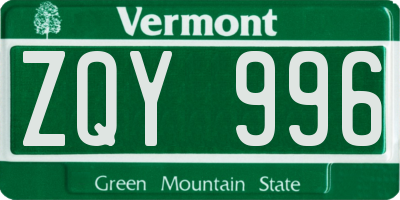 VT license plate ZQY996