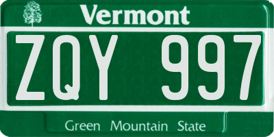 VT license plate ZQY997