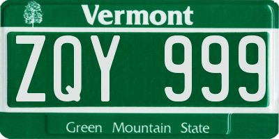 VT license plate ZQY999