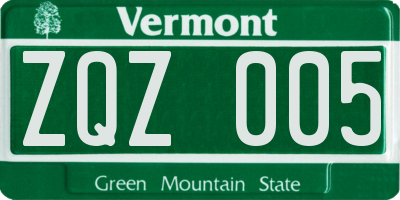 VT license plate ZQZ005