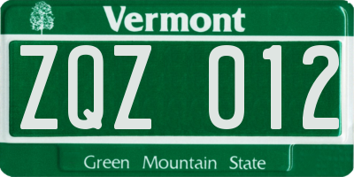 VT license plate ZQZ012