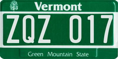 VT license plate ZQZ017