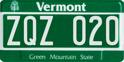 VT license plate ZQZ020