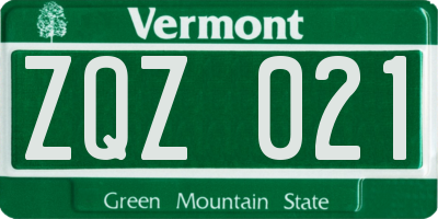 VT license plate ZQZ021