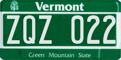 VT license plate ZQZ022