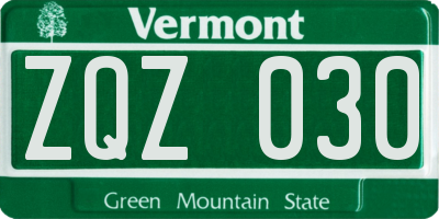 VT license plate ZQZ030