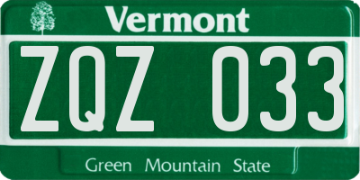 VT license plate ZQZ033