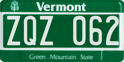 VT license plate ZQZ062