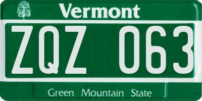 VT license plate ZQZ063