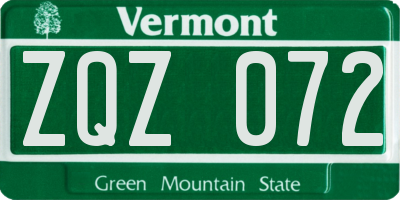 VT license plate ZQZ072