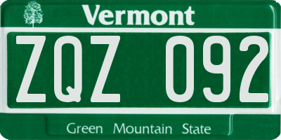 VT license plate ZQZ092