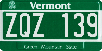 VT license plate ZQZ139