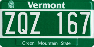 VT license plate ZQZ167