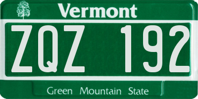 VT license plate ZQZ192