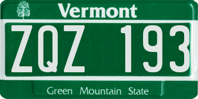 VT license plate ZQZ193