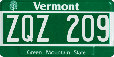 VT license plate ZQZ209