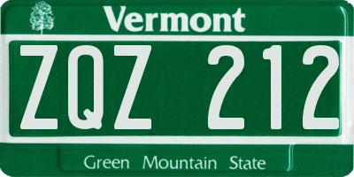 VT license plate ZQZ212