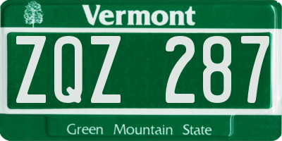 VT license plate ZQZ287