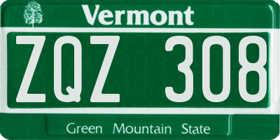VT license plate ZQZ308