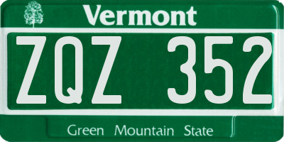 VT license plate ZQZ352