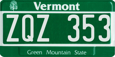 VT license plate ZQZ353