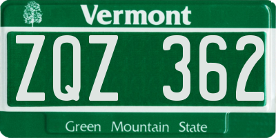 VT license plate ZQZ362