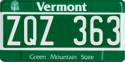 VT license plate ZQZ363