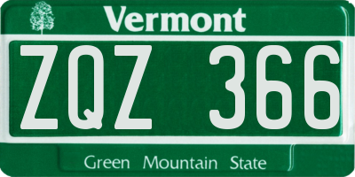 VT license plate ZQZ366