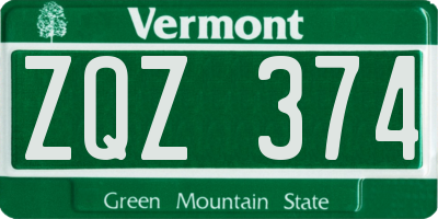 VT license plate ZQZ374