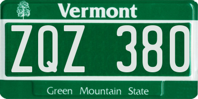 VT license plate ZQZ380