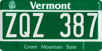 VT license plate ZQZ387