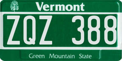 VT license plate ZQZ388