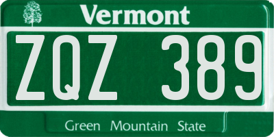 VT license plate ZQZ389