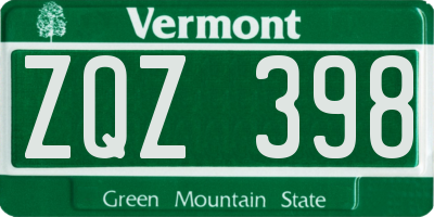 VT license plate ZQZ398