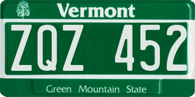 VT license plate ZQZ452