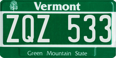 VT license plate ZQZ533
