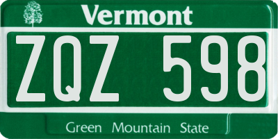 VT license plate ZQZ598