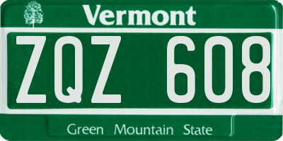 VT license plate ZQZ608