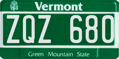 VT license plate ZQZ680