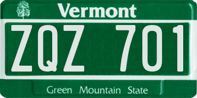 VT license plate ZQZ701
