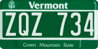 VT license plate ZQZ734
