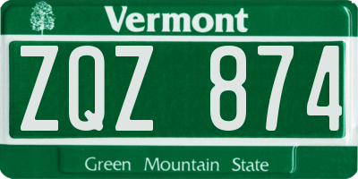 VT license plate ZQZ874