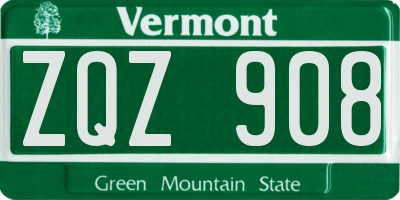 VT license plate ZQZ908