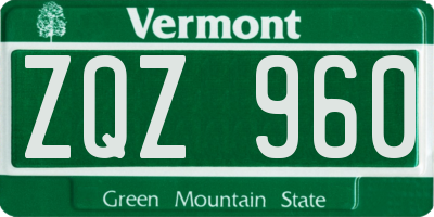 VT license plate ZQZ960