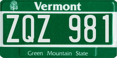 VT license plate ZQZ981