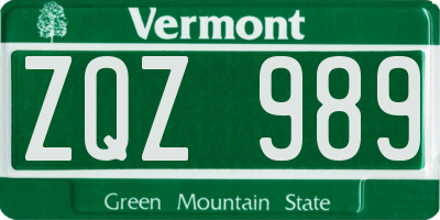 VT license plate ZQZ989