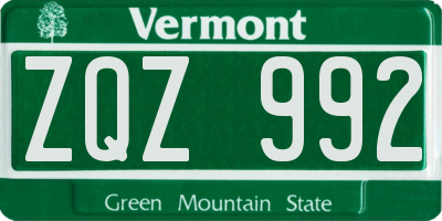 VT license plate ZQZ992