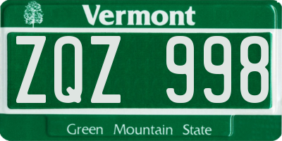 VT license plate ZQZ998